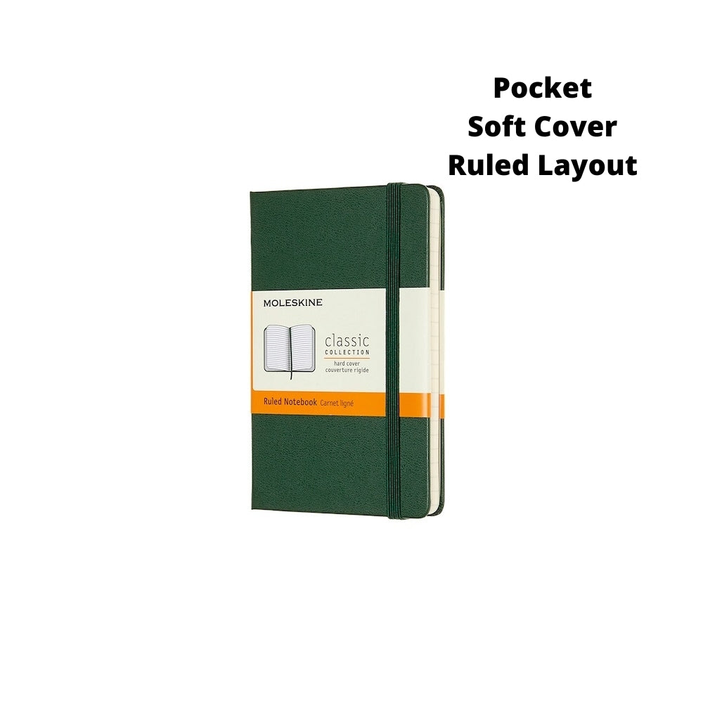 Moleskine Classic Pocket Hard Cover Notebook Ruled - Myrtle Green